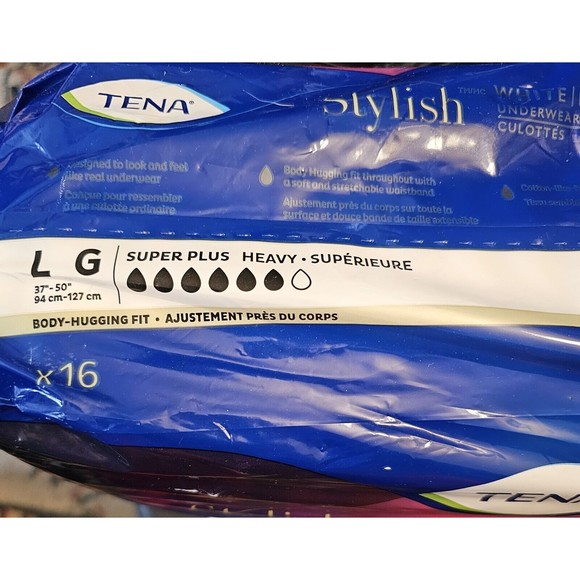 TENA Stylish White Underwear Women Adult Diapers Large 37-50" Waist 30 Total - Picture 2 of 4